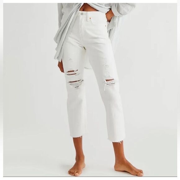Levi’s Premium Wedgie Straight Fit Destructed Jeans in Cloud Bank White 28 - Picture 3 of 16